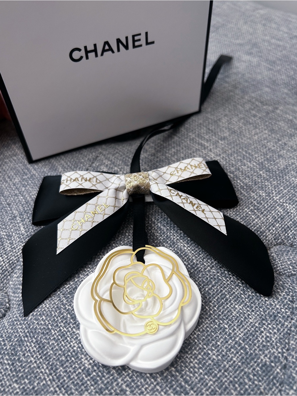 Chanel DIY car diffuser with Chanel bow